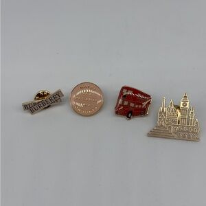 Burberry London Iconic Enamel Pin Set – Landmark & Logo 4pc Gold Tone